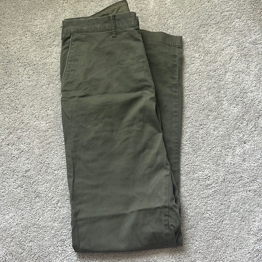J Crew Mens Flex Sutton Olive Green Pants 34/36
